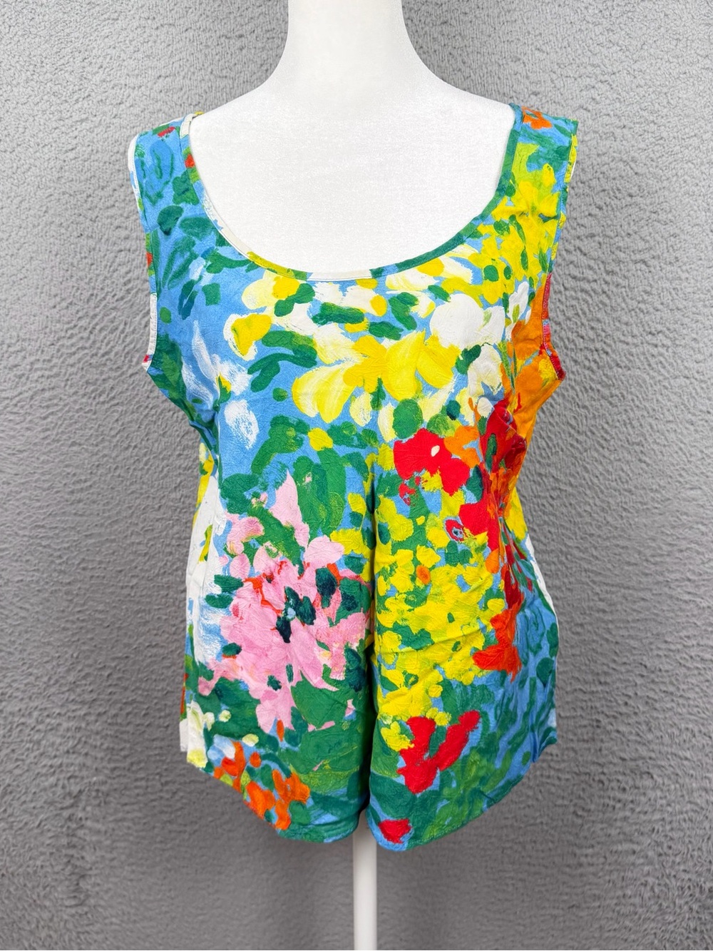 Jams World Tank Top Womens Large Multicolor Watercolor Beach Hawaiian Rayon